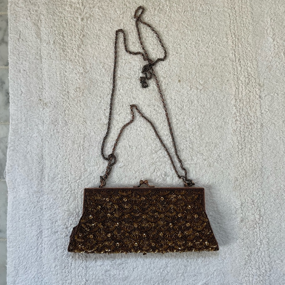 Brown/copper beaded clutch